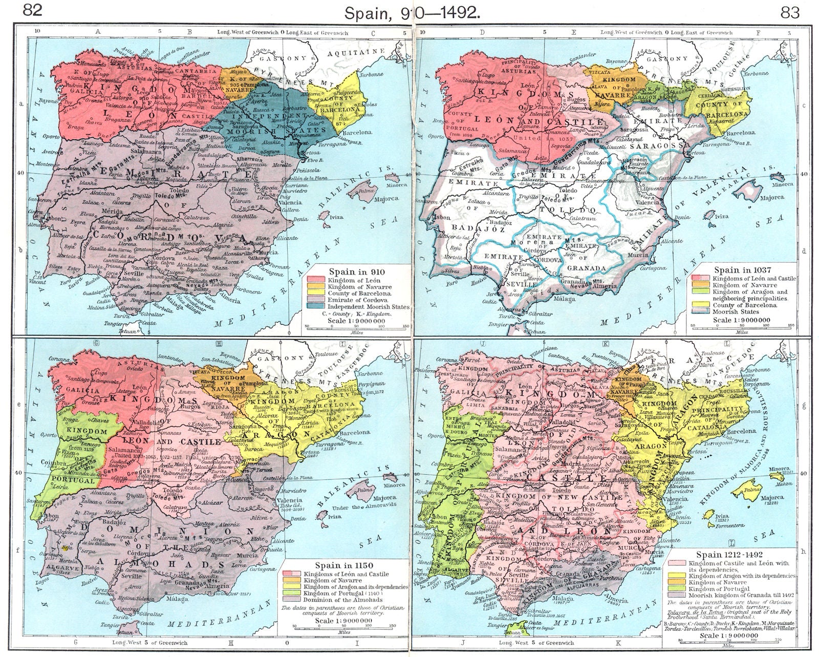 SPAIN. In 910; 1037; 1150; 1212-1492 1956 old vintage map plan chart